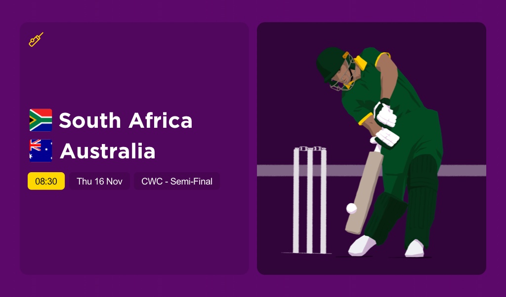 THE EDGE Thurs: Cricket World Cup Semi-Final 2: Australia v South Africa